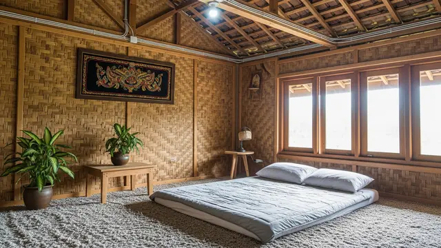 Kamar Industrial Sederhana dengan Dinding Anyaman