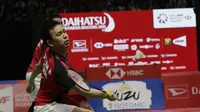 Pasangan Indonesia, Mohammad Ahsan/Hendra Setiawan, saati melawan Kevin Sanjaya/Marcus Gideon, pada laga Indonesia Masters 2019 di Istora, Jakarta, Minggu (27/1). Kevin/Marcus menang 21-17, 21-11. (Bola.com/M Iqbal Ichsan)