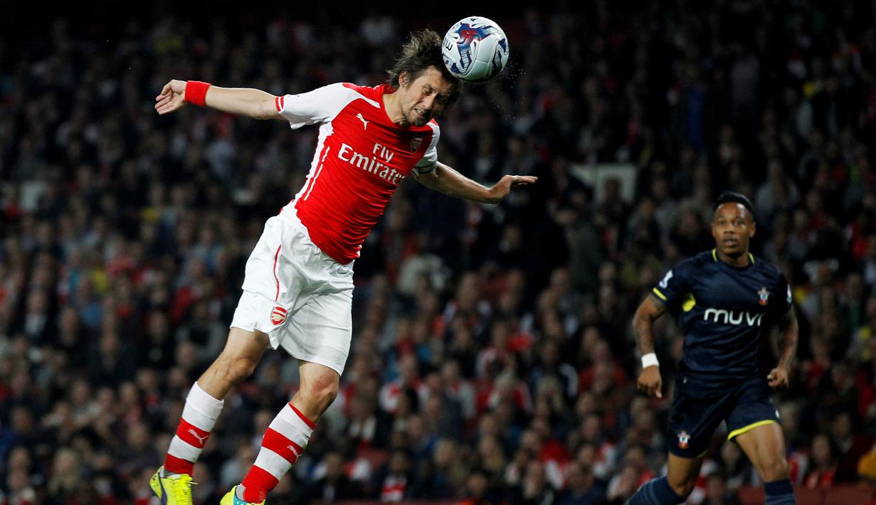 Tomas Rosicky telah menghabiskan 10 tahun kariernya di Arsenal. Permainannya yang apik membuat Rosicky dicintai fans The Gunners. (AFP/Ian Kington)