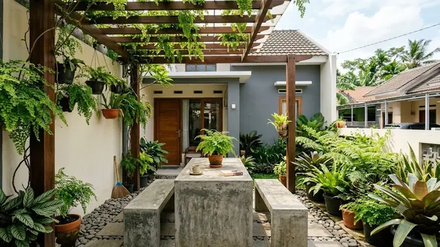 6 Teras Rumah dengan Suplir dan Meja Semen Cor, Ciptakan Sudut Santai Estetik