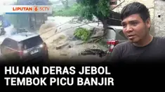 Tak kuat menahan derasnya air usai diguyur hujan deras, tembok gudang Sudin Sumber Daya Air Pemkot Jakarta Selatan jebol. Sejumlah kendaraan rusak tertimpa tembok yang roboh.