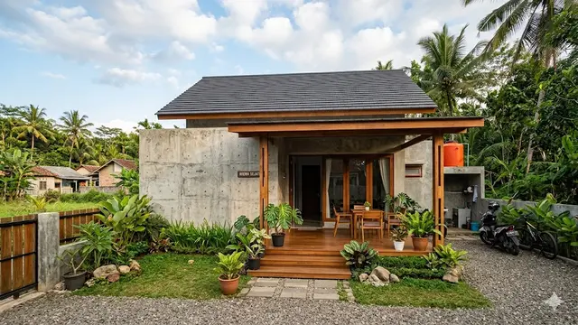 7 Desain Rumah Sederhana dengan Perpaduan Kayu dan Beton Ekspos yang Modern