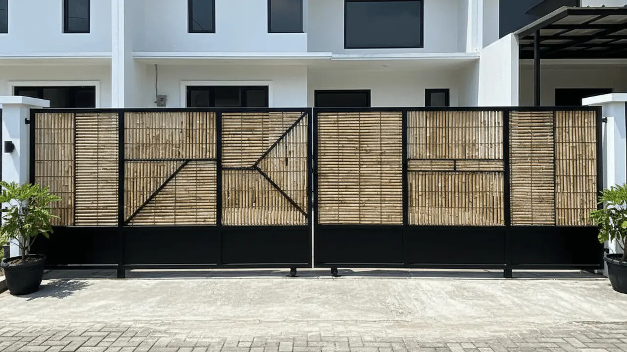 Model Pagar Besi Kombinasi Bambu Sintetis by Gemini