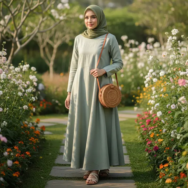 Model Gamis Outdoor untuk Pesta Kebun (Image by Gemini AI)