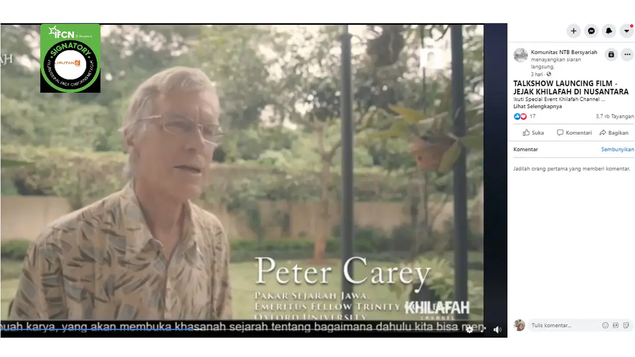 Klarifikasi Peter Carey dalam Peluncuran Film Jejak Khilafah di Nusantara