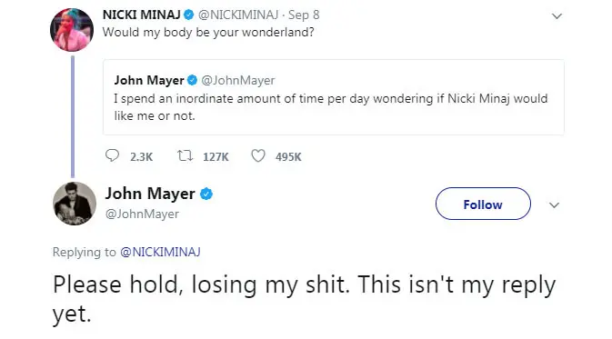John Mayer dan Nicki Minaj. (foto: twitter.com)