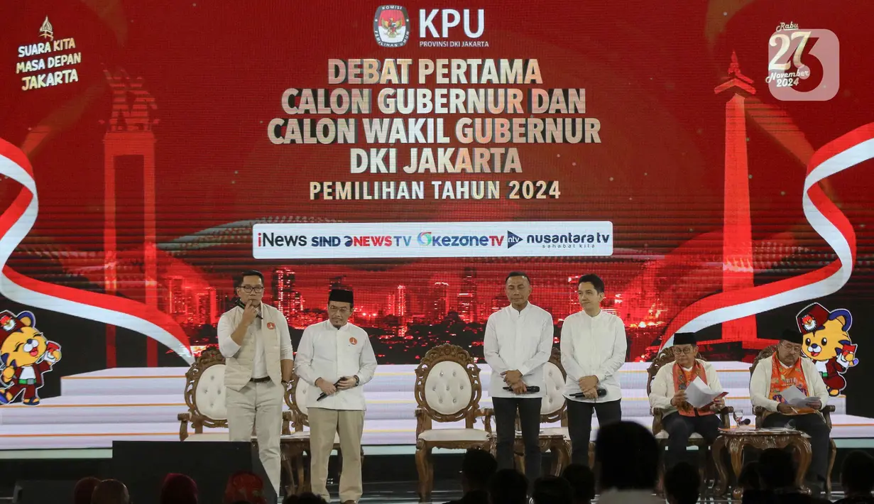 Debat mengangkat tema 'Penguatan Sumber Daya Manusia dan Transformasi Jakarta menjadi Kota Global'. (Liputan6.com/Herman Zakharia)