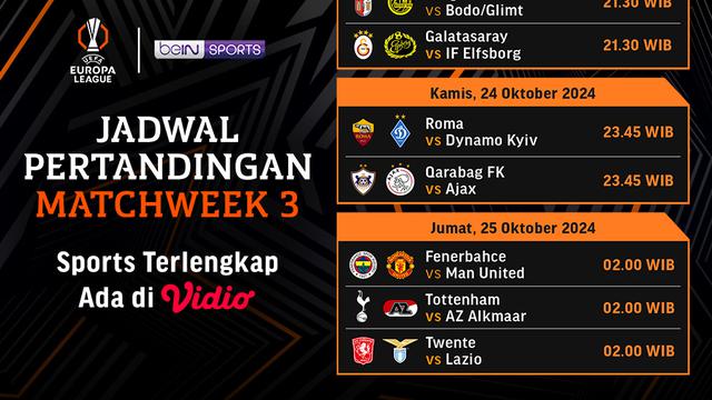 Jadwal Pertandingan Liga Europa 2024/25 Matchweek 3 di Vidio