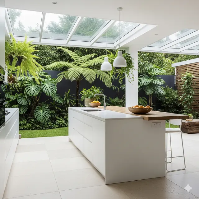 Inspirasi Desain Dapur Terbuka Menyatu dengan Taman Belakang. Gemini