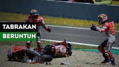 Terjadi tabrakan beruntun pada MotoGP Jerez yang melibatkan Jorge Lorenzo, Andrea Dovizioso dan Dani Pedrosa.