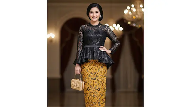Long Dress Brokat Hitam Emas Peplum