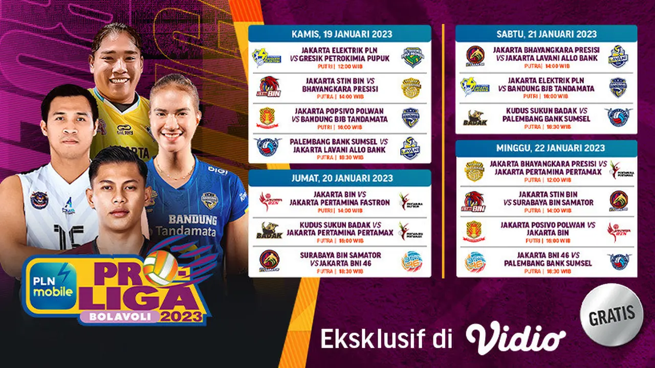 Live Streaming Proliga 2023 Putaran Pertama Minggu Ketiga 19 sampai 22 Januari 2023 di Vidio