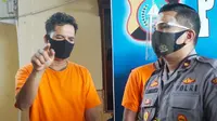Kapolsek Tampan berbincang dengan pelaku ganjal ATM yang telah beraksi 25 kali di Pekanbaru.  (Liputan6.com/M Syukur)