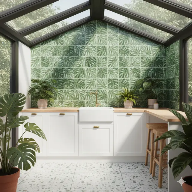 Dapur Tanpa Kabinet Atas dengan Pencahayaan Atap Kaca
