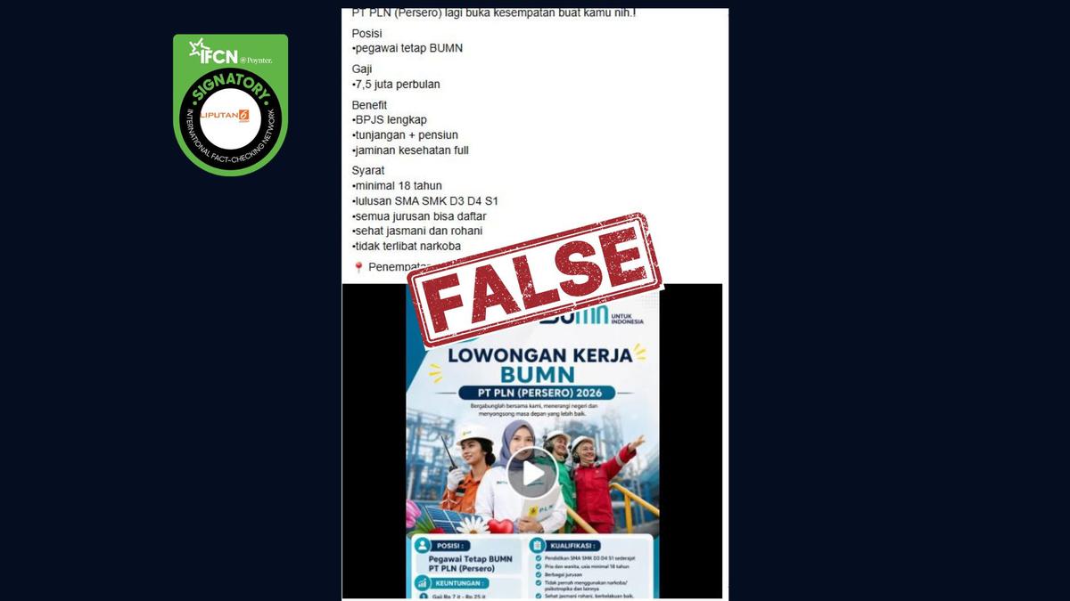 Cek Fakta: Tidak Benar Ini Link Pendaftaran Lowongan Kerja Pegawai Tetap PLN