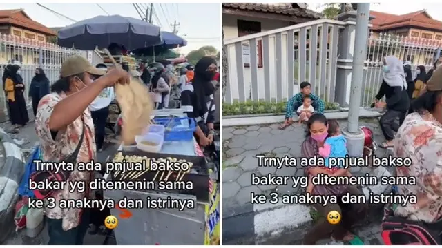 Penjual Bakso Bakar Ini Ditemani Istri dan Anak Saat Jualan, Bikin Tersentuh