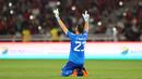<p>Kiper Argentina, Emiliano Martinez melakukan selebrasi setelah mengalahkan Timnas Indonesia saat laga FIFA Matchday di Stadion Utama Gelora Bung Karno (SUGBK), Senayan, Jakarta, Senin (19/06/2023). (Bola.com/Bagaskara Lazuardi)</p>