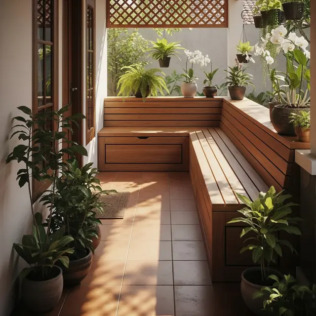 Bangku Kayu Sekaligus Pot Tanam