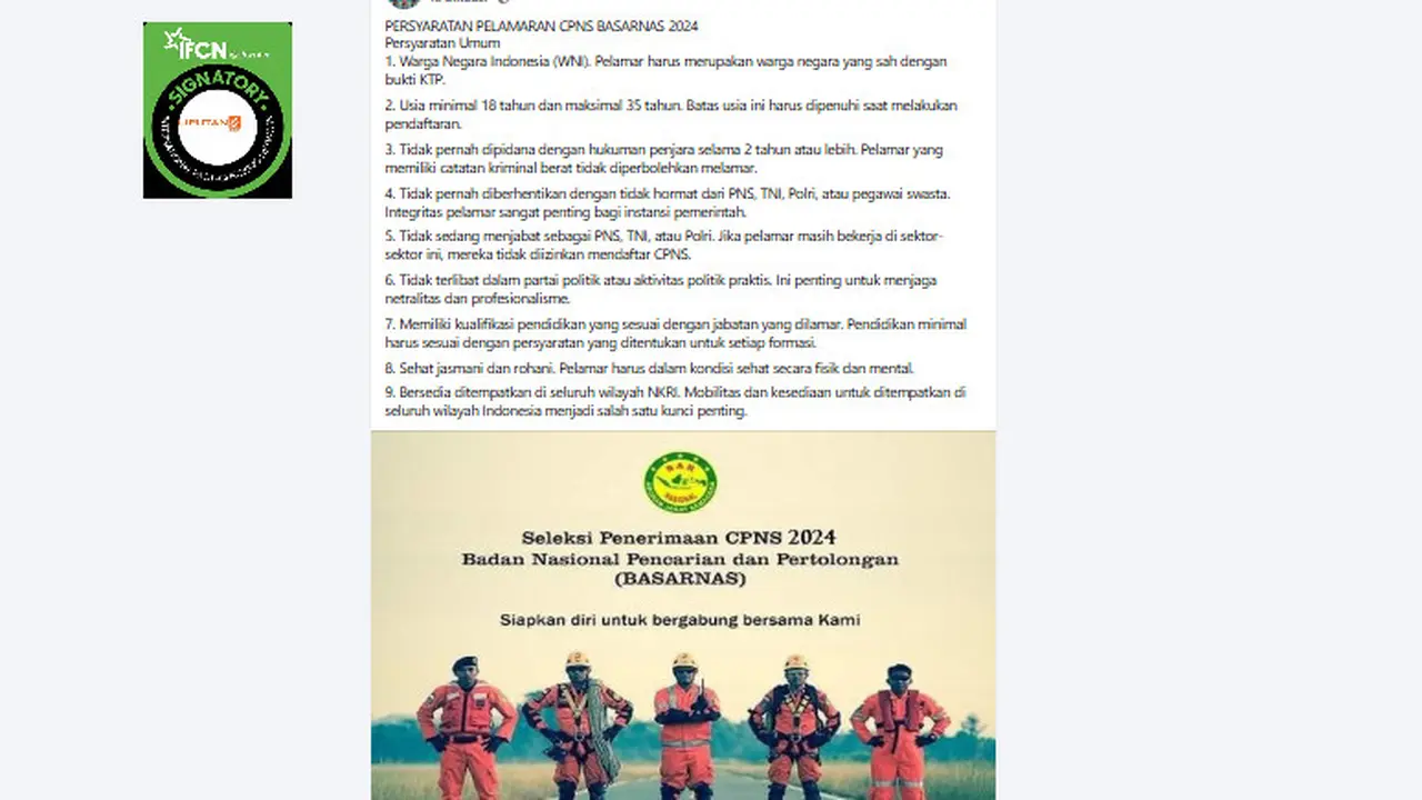 Tangkapan layar klaim link lamaran CPNS Basarnas 2024