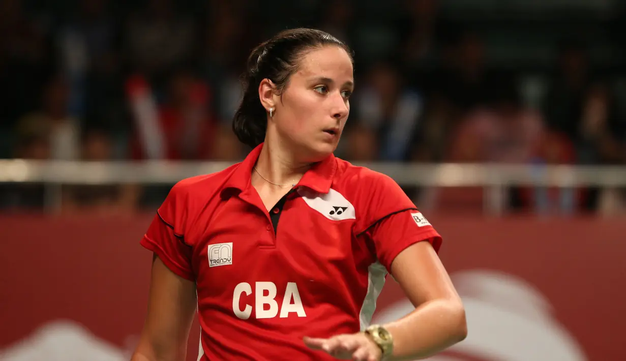 Samantha Barning, pebulutangkis Belanda yang turun di nomor ganda putri dan ganda campuran. (Bola.com/Arief Bagus)