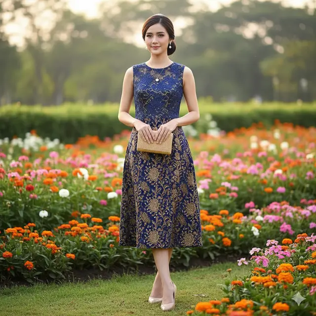 7 Model Dress Batik Brokat Tanpa Lengan untuk Look Simpel tapi Mewah, Tampilan Anggun di Segala Kesempatan