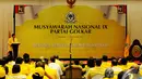 Ketua Presidium Penyelamat Partai Golkar yang juga Calon ketua umum Agung Laksono memberi sambutan pada Munas ke-IX Partai Golkar di Hotel Mercure, Ancol, Jakarta, Sabtu (6/12/2014). (Liputan6.com/Andrian M Tunay)