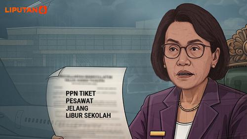 Banner Infografis Sri Mulyani Rilis Aturan PPN Tiket Pesawat Jelang Libur Sekolah.