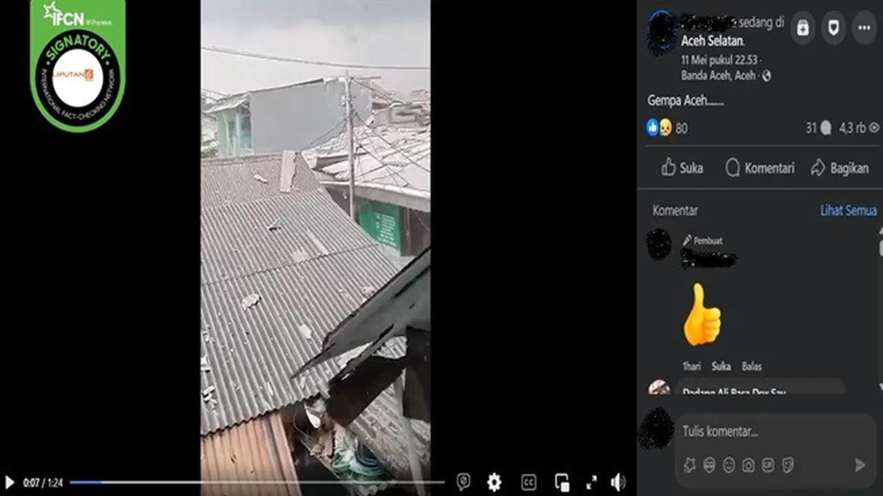 Gambar tangkapan layar video yang diklaim peristiwa gempa di Aceh pada 11 Mei 2025. (sumber: Facebook)