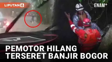Insiden pemotor terseret arus banjir terjadi di Kota Bogor (11/10/2022). Penumpang mobil merekam detik-detik pemotor yang tak kuat menahan arus air. Pemotor tiba-tiba menghilang diduga jatuh ke saluran air di Jalan Dadali, Tanah Sareal.