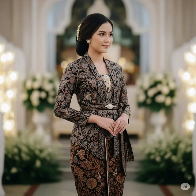 Model Kebaya Brokat Ikat Pinggang Kebaya Brokat + Obi Belted. Foto: Gemini