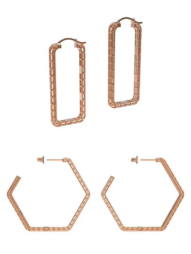 Rectangle Frank Gold Geometric Earrings dan Hexagon Frank Gold Geometric Earrings