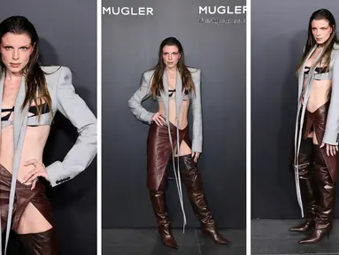 Foto kolase Julia Fox saat menghadiri Pembukaan Pameran Mugler Couturissime di Museum Brooklyn  di New York City pada 15 November 2022. (Theo Wargo/Getty Images/AFP)