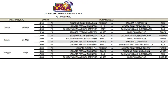 Jadwal Final Four Proliga 2018