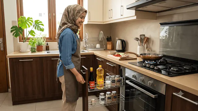 Inspirasi Dapur dengan Rak Piring Tarik