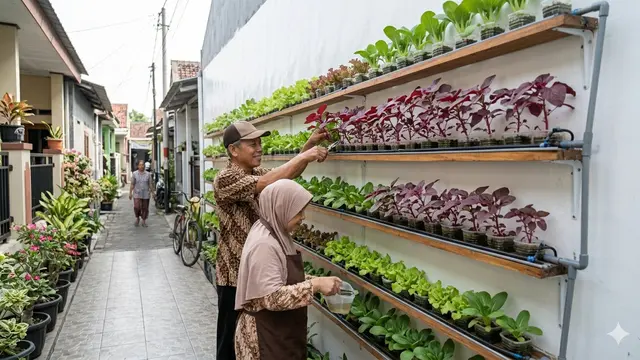 Hidroponik Sayur Mini di Gang Sempit dengan Rak Bertingkat