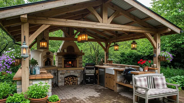 Dapur Outdoor Bergaya Rustic yang Hangat