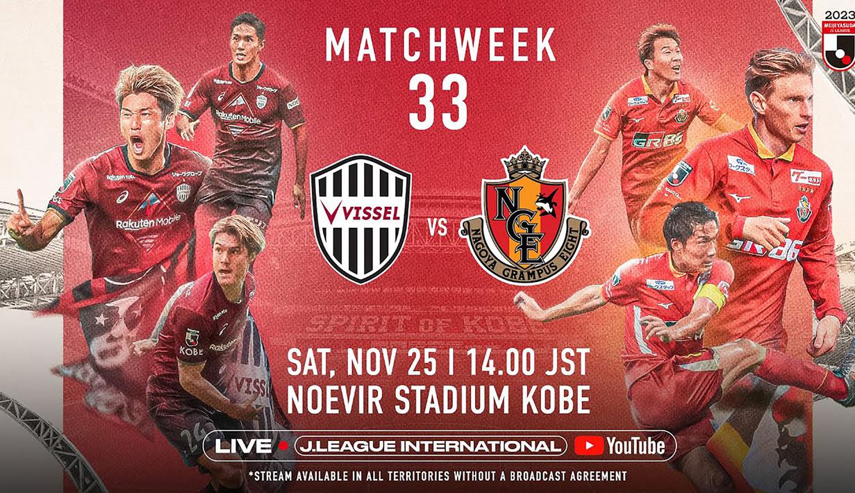 J1 League 2023 yang tinggal menyisakan dua laga lagi masih menjadi ajang adu pacu gelar juara antara Vissel Kobe sebagai pemuncak klasemen dan Yokohama F. Marinos di posisi kedua. Hanya berselisih dua angka, Vissel Kobe mengoleksi 65 poin dan Yokohama F. Marinos dengan 63 poin, bisa saja Vissel Kobe memastikan gelar juara pada pekan ini andai mampu mengalahkan Nagoya Grampus dan Yokohama F. Marinos gagal menang dari Albirex Niigata. Yokohama F. Marinos akan bermain terlebih dahulu pada Jumat (24/11/2023) pukul 17.00 WIB, sementara Vissel Kobe akan bermain sehari setelahnya pada Sabtu (25/11/2023) pukul 12.00 WIB. Kedua laga sarat gengsi dan tensi ini akan disiarkan langsung secara gratis di kanal YouTube J.League International. (J.LEAGUE)