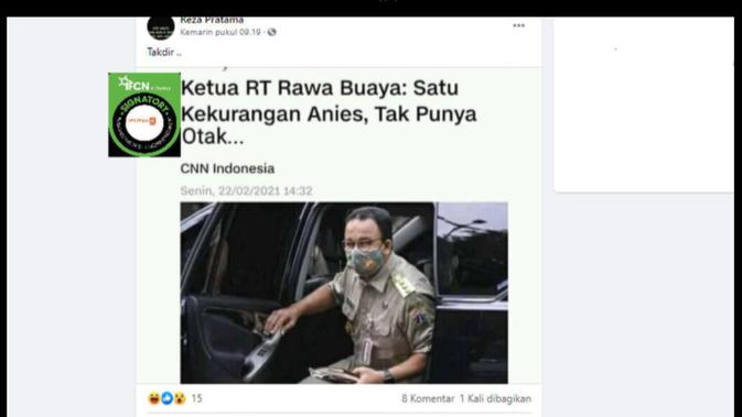 Penelusuran klaim judul artikel CNN Indonesia ketua RT Rawa Buaya menyebut kekurangan Anies tak punya otak