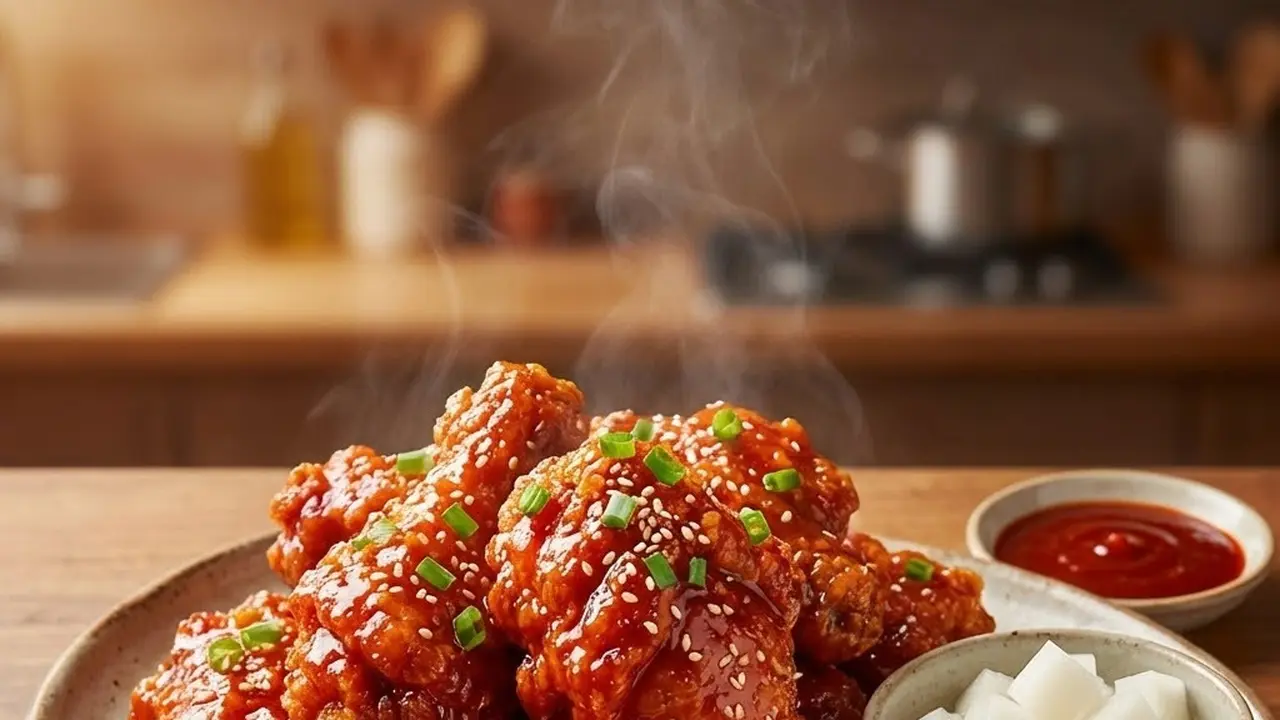 Ilustrasi Ayam Goreng Korea Crispy Saus Gochujang