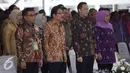 Menteri perdagangan Thomas Lembong bersama Menteri PPN/Kepala Bappenas Syoffan Djalil dan Mensos Khofifah Indra Parawansa hadir dalam acara Harkonas 2016, Jakarta, Selasa (26/4). (Liputan6.com/Faizal Fanani)