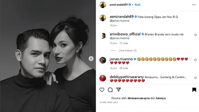 Jonas Rivanno dan Asmirandah coba Filter AI yang mengubah jadi seperti orang Korea (Foto: Instagram Asmirandah)