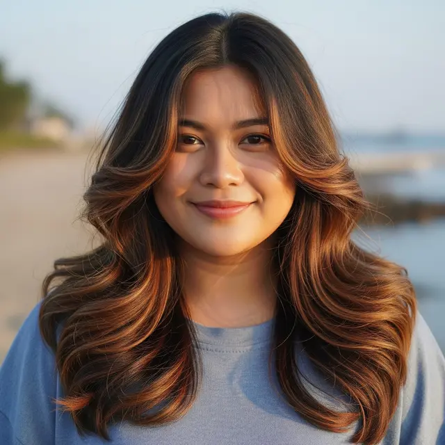 9 Model Rambut Wanita Long Layers Wavy untuk Wajah Bulat, Tampil Tirus dan Memukau