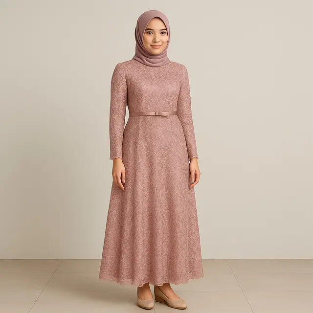 Model Gamis Brokat Warna Dusty Pink/ Ilustrasi gambar oleh AI