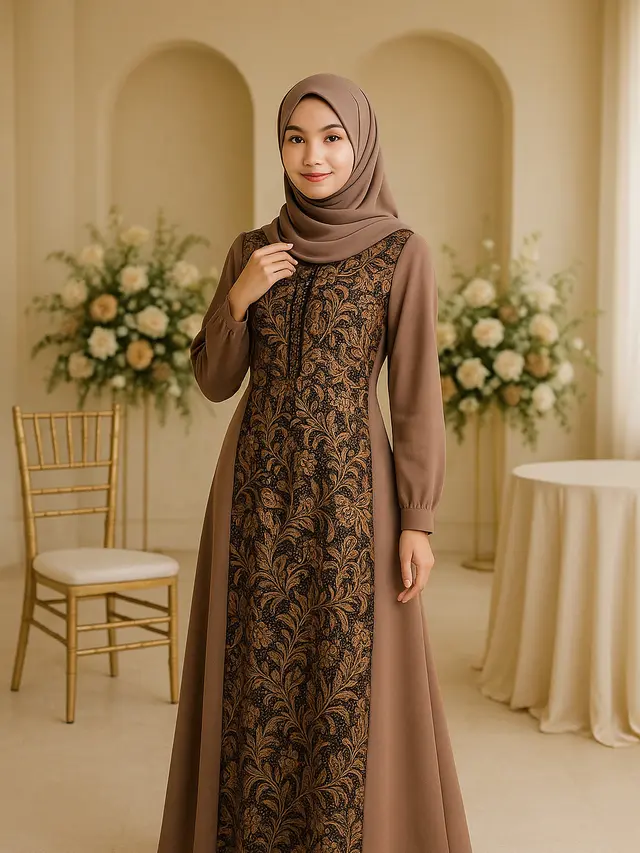 Model Gamis Batik Kombinasi Kain Polos untuk Remaja