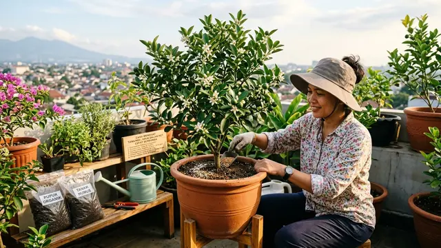 Cara Membuat Tanaman Jeruk dalam Pot Cepat Berbunga (AI Generated)