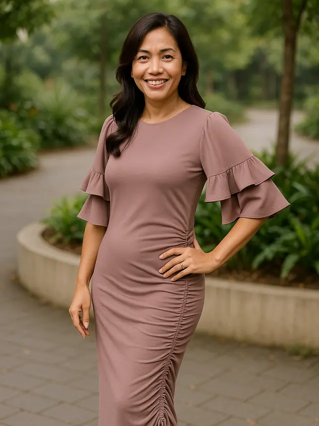 8 Inspirasi Long Dress Lengan Ruffle untuk Ibu-ibu, Bikin Tampilan Awet Muda dan Angguun