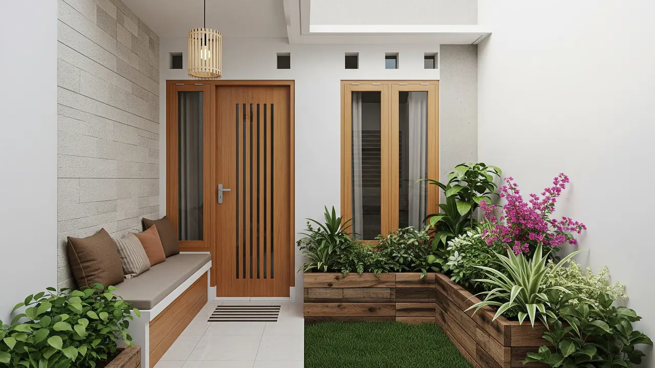 Model Teras Depan Rumah Sempit Budget Rp5 Juta dengan Konsep Garden Corner/ Ilustrasi AI