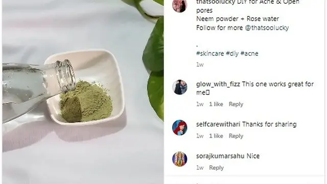 Bubuk daun neem dan air mawar (Sumber: Instagram/@thatsoolucky)