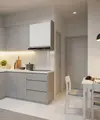 Dapur Open Space Nuansa Abu-abu dan Putih/ Desain Dapur Minimalis Open Space untuk Rumah Tipe Kecil (Sumber: gemini.com)