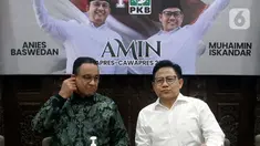 Bakal calon presiden (Bacapres) Anies Baswedan (kiri) bersama bakal calon wakil presiden (Bacawapres) sekaligus Ketua Umum Partai Kebangkitan Bangsa (PKB) Muhaimin Iskandar atau Cak Imin di Kantor DPP PKB, Cikini, Jakarta Pusat, Senin (11/9/2023). Kedatangan Anies ke Kantor DPP PKB dalam rangka melaksanakan rapat pemenangan. (merdeka.com/Arie Basuki)